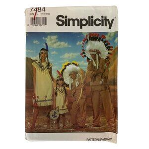 Simplicity 7484 Childrens Native American Costume Pattern Sizes S-M-L Vtg 1991